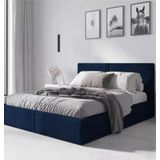 Bedframe Hilton 160 cm gestoffeerd  Incl. lattenbodem ,opbergruimte en matras Blauw