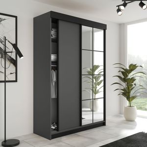Schuifdeurkast  met spiegel  lamaro 138 cm  zwart antraciet Antraciet