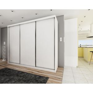 Kledingkast-Opbergkast-Spiegel-Kledingkasten Slaapkamer-Kleding Kast-Roedestang-Legplanken-Schuifdeurkast-Amo Wit 250 cm