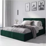 Bedframe Hilton 160 cm gestoffeerd  Incl. lattenbodem ,opbergruimte en matras Groen