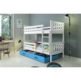 stapelbed Carino 80 x 160  met opberglade en matrassen Wit blauw