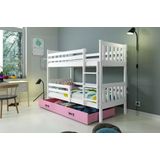 stapelbed Carino 80 x 160  met opberglade en matrassen Licht eiken antraciet