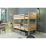 stapelbed Carino 80 x 160  met opberglade en matrassen Licht eiken antraciet