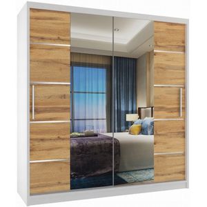 Kledingkast Slaapkamer Wit Eiken 133cm-Schuifdeur-Spiegel-Lades-Kledingkasten-Schuifdeurkast-Garderobekast