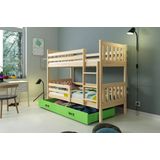 stapelbed Carino 80 x 160  met opberglade en matrassen Licht eiken groen