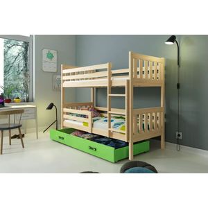 stapelbed Carino 80 x 160  met opberglade en matrassen Licht eiken groen