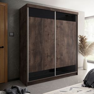 Schuifdeurkast  donker eiken zwart  200 cm 200 cm