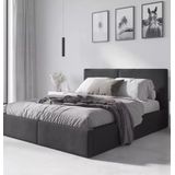 Bedframe Hilton gestoffeerd  Incl. lattenbodem ,opbergruimte en matras  - Grafiet