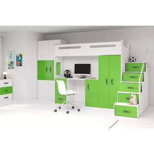 tienerbed/hoogslaper met bureau en matras Max 4 Wit groen