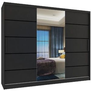 Kledingkast 235 cm  met spiegel en lades Zwart