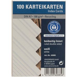 100 Karteikarten aus Recyclingkarton 190 g/m² DIN A7, weiß