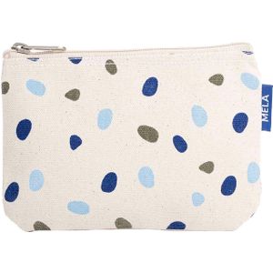 MELA Kosmetiktasche aus Bio-Baumwoll-Canvas 18 x 12 cm, greige/blue dots print