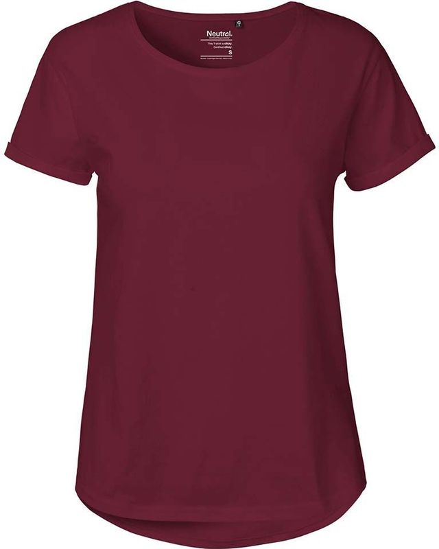 Neutral Bio-Damen-T-Shirt mit Roll-Up-Ärmeln, bordeaux, Gr. M