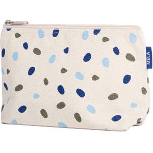 MELA Kosmetiktasche aus Bio-Baumwoll-Canvas 20 x 15 cm, greige/blue dots print