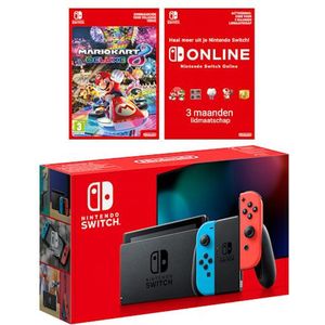 Nintendo Switch (neonblauwe/neonrode) + Mario Kart 8 Deluxe + Nintendo Switch Online-lidmaatschap (Individueel 3 Maanden)
