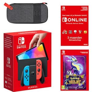 Nintendo Switch - OLED-model (neonblauwe/neonrode) Pokémon Violet + Nintendo Switch Online individueel 3 maanden-bundel