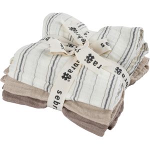 Mousseline handdoek set van 3 Cream Stripe/Beige