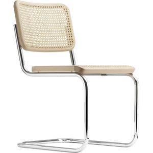 Thonet S32 V Stoel Gevlochten Riet Licht Gebeitst Chroom Onderstel