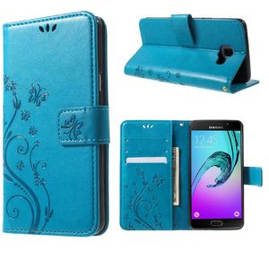 Samsung Galaxy A5 (2016) Hoesje - Bloemen & Vlinders Book Case - Blauw
