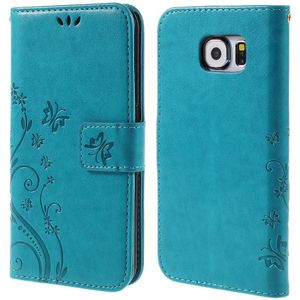 Samsung Galaxy S6 Hoesje - Bloemen & Vlinders Book Case - Blauw