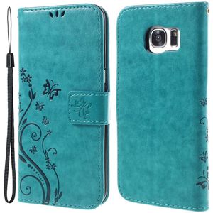 Samsung Galaxy S7 Edge Hoesje - Bloemen & Vlinders Book Case - Blauw