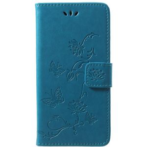 Huawei P20 Lite Hoesje - Bloemen & Vlinders Book Case - Blauw