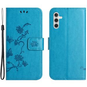 Samsung Galaxy A35 Hoesje - Coverup Bloemen & Vlinders Book Case - Blauw