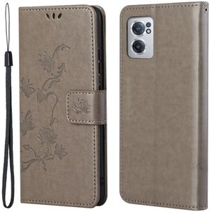 OnePlus Nord CE 2 5G Hoesje - Coverup Bloemen & Vlinders Book Case - Taupe Grijs