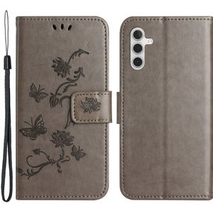 Samsung Galaxy A34 Hoesje - Coverup Bloemen & Vlinders Book Case - Taupe Grijs
