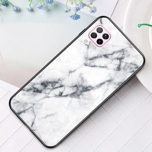 Huawei P40 Lite Hoesje - Marble Glass Back Cover - Wit