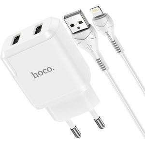 HOCO N7 2-Poorts Oplader met Lightning Kabel - Wit