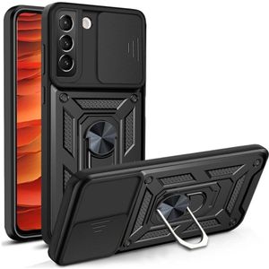 Samsung Galaxy S22 Hoesje - Coverup Armor Ring Kickstand Back Cover met Camera Shield - Zwart