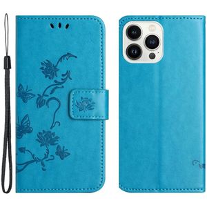 iPhone 15 Pro Max Hoesje - Coverup Bloemen & Vlinders Book Case - Blauw