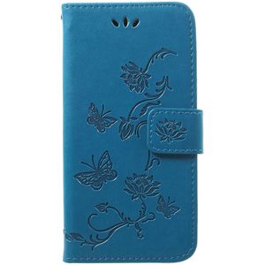 Samsung Galaxy A40 Hoesje - Bloemen & Vlinders Book Case - Blauw