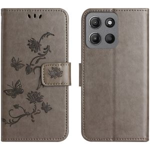 Motorola Moto G15 / G15 Power Hoesje - Coverup Bloemen & Vlinders Book Case - Taupe Grijs