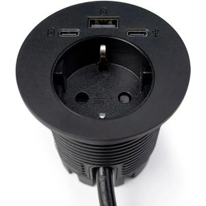 inbouw Power 230V + USB A+C charger en USB-C - Zwart
