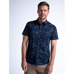 Petrol Industries - All-over Print overhemd Highway - Blauw - XL - Overhemd met korte mouwen