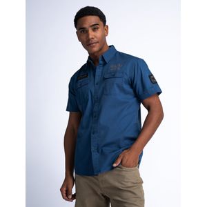 Petrol Industries - Artwork Overhemd Wavify - Blauw - S - Overhemd met korte mouwen