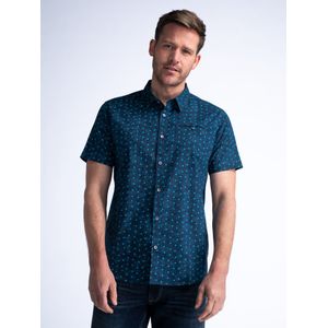 Petrol Industries - All-over Print Overhemd Cocoa Beach - Blauw - L - Overhemd met korte mouwen