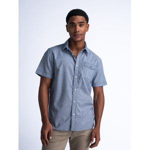 Petrol Industries - All-over Print Overhemd Sunrider - Blauw - XL - Overhemd met korte mouwen