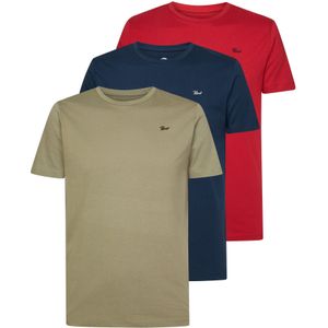 Petrol Industries - 3-pack T-shirts - RedMelon/Petrol/LightArmy - S - T-shirts met korte mouwen