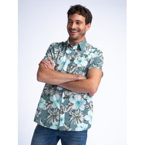 Petrol Industries - Botanical Overhemd Wipeout - Grijs - M - Overhemd met korte mouwen