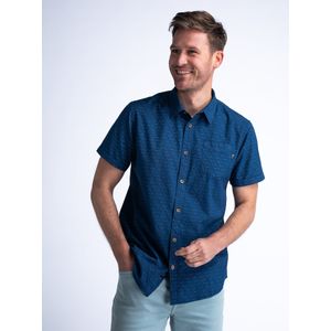 Petrol Industries - All-over Print Overhemd Sunsea - Blauw - XXL - Overhemd met korte mouwen