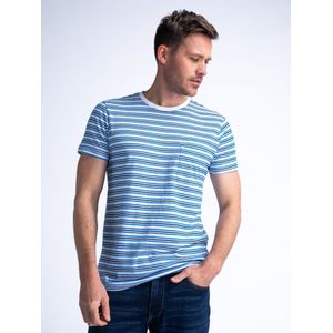 Petrol Industries - Gestreept T-shirt Seabrook - Blauw - L - T-shirts met korte mouwen