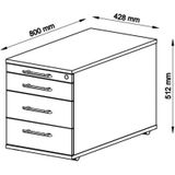 Ladeblok - 3 Lades - Verrijdbaar - Beuken - 42,8 x 80 x 51,2 cm - Signa Tc30 RE