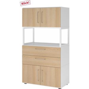 FlexWall | 4 OH | 2x deuren + laden + frame | met verstelbare poten - Wit/Eiken