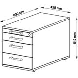 Ladeblok | 3 Lades | Verrijdbaar | Eik | 42,8 x 80 x 51,2 cm | Signa Tc30 CE