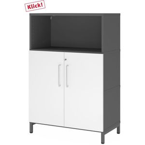 FlexWall | 3 OH | deuren + kast | met sokkelframe - Grafiet/Wit