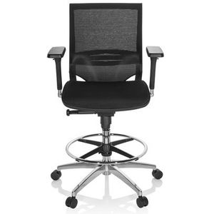 Werkkruk/Verhoogde Bureaustoel | Met Armleuning | Netstof | Zwart | Ergonomisch