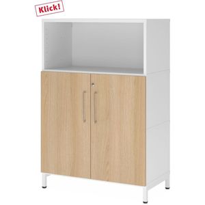 FlexWall | 3 OH | deuren + kast | met sokkelframe - Wit/Eiken